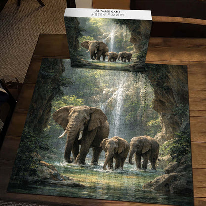 Jungle Waterfall Elephant Jigsaw Puzzles GFTOHD14231