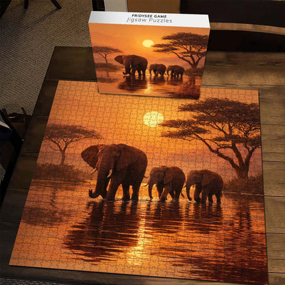 Sunset Elephant Family Jigsaw Puzzles GFTOHD14230