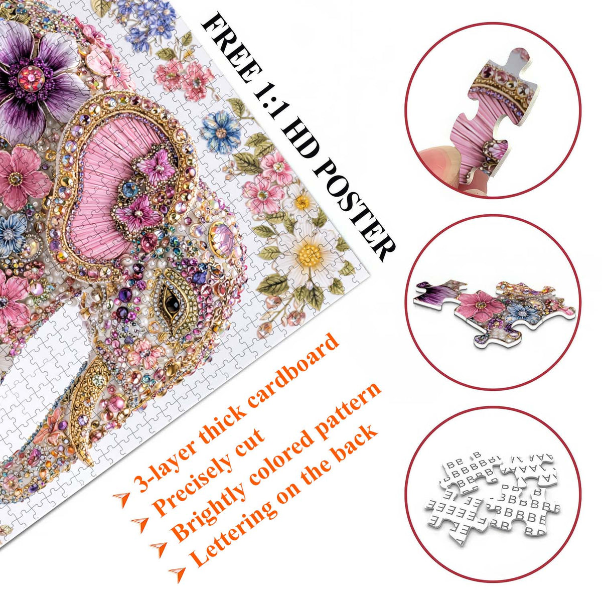 Jeweled Floral Elephant Jigsaw Puzzles GFTOHD14228