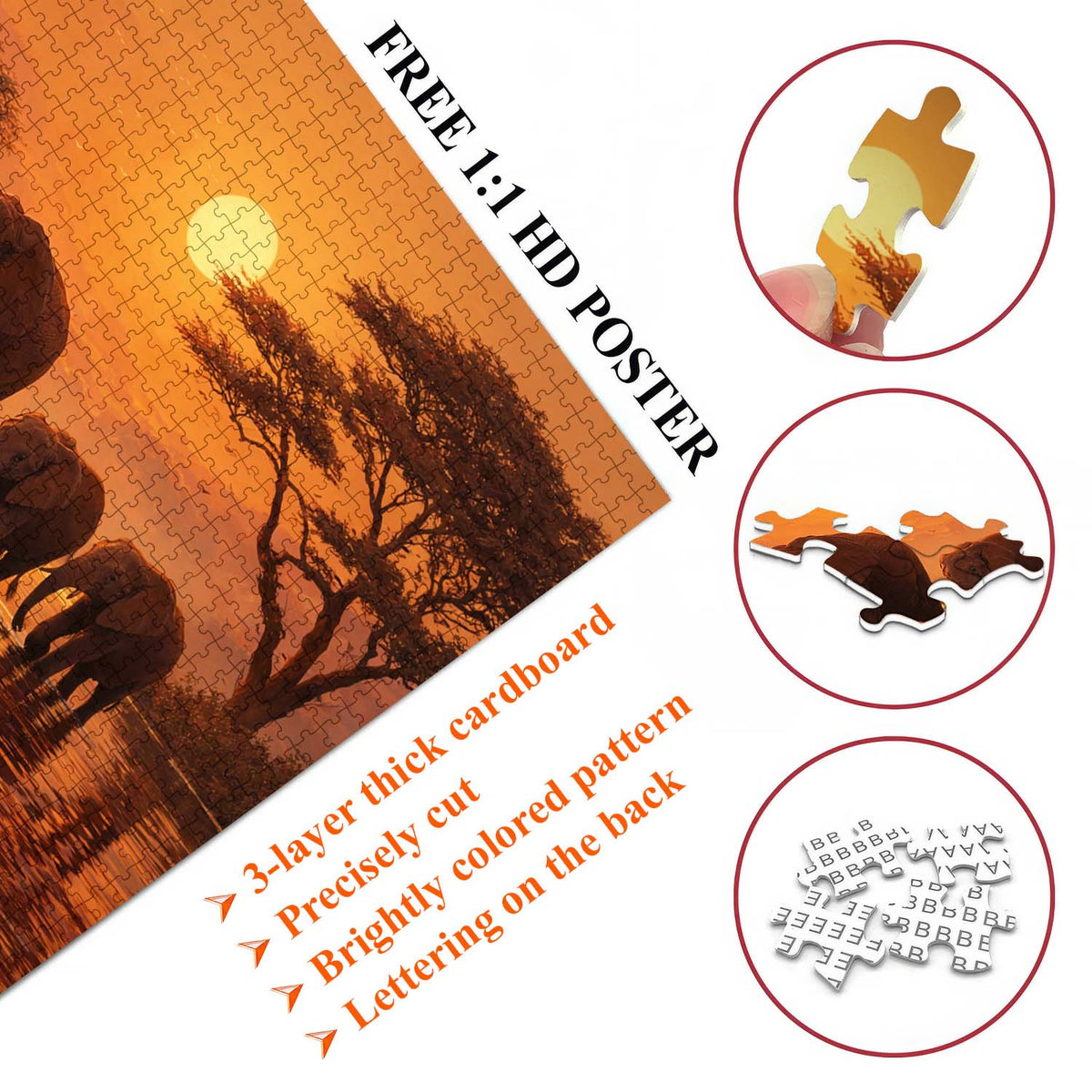 Sunset Elephant Family Jigsaw Puzzles GFTOHD14230