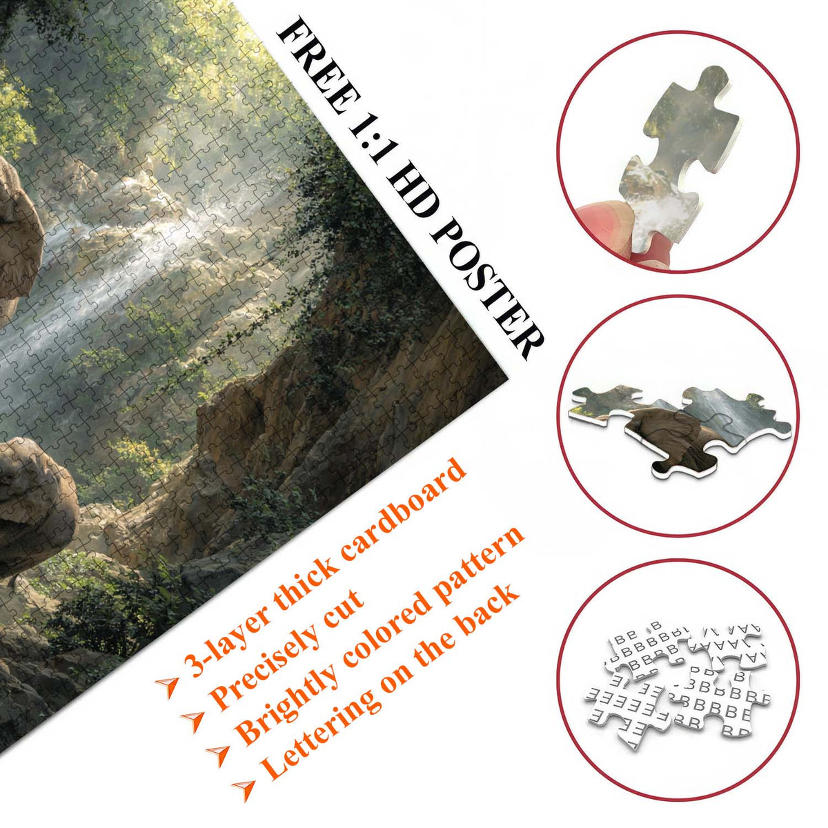 Jungle Waterfall Elephant Jigsaw Puzzles GFTOHD14231