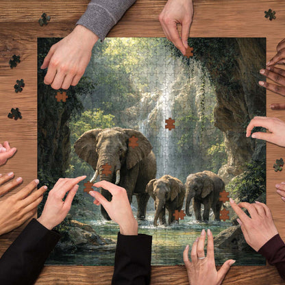 Jungle Waterfall Elephant Jigsaw Puzzles GFTOHD14231