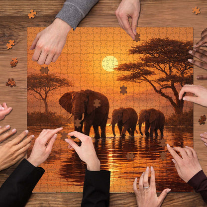 Sunset Elephant Family Jigsaw Puzzles GFTOHD14230