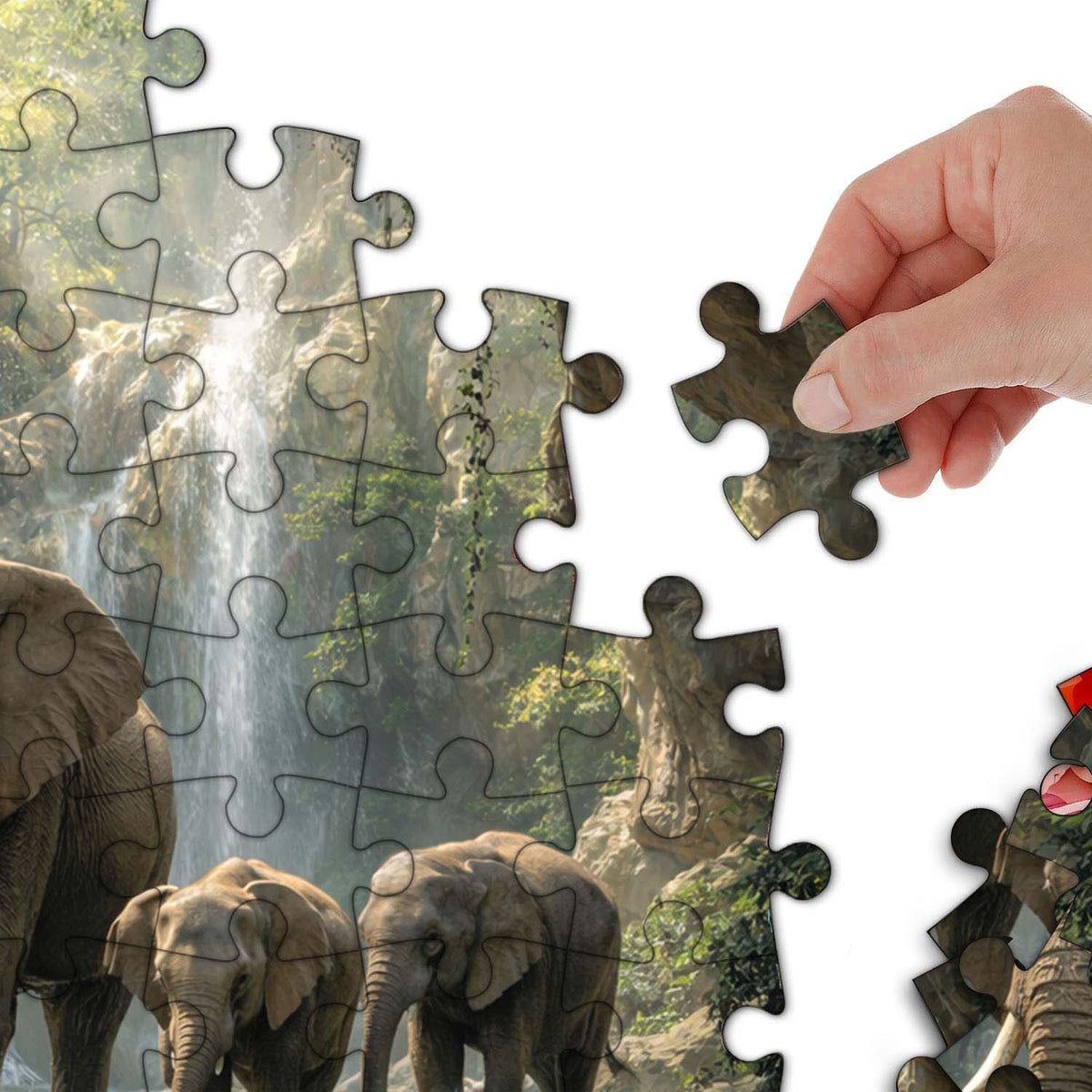 Jungle Waterfall Elephant Jigsaw Puzzles GFTOHD14231