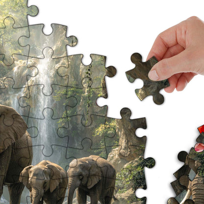 Jungle Waterfall Elephant Jigsaw Puzzles GFTOHD14231