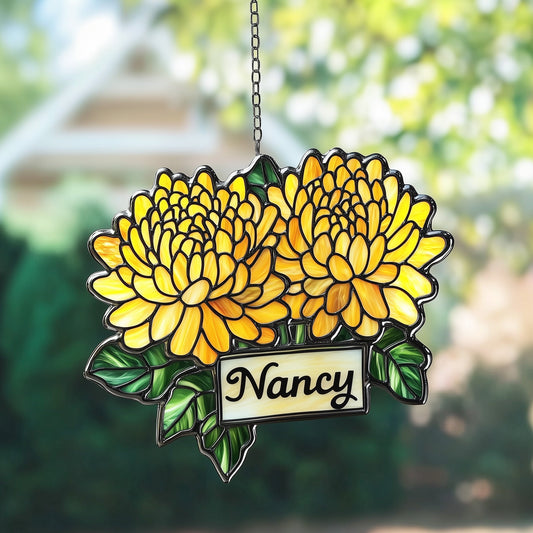 Custom Name Chrysanthemum Gift For Mother Suncatcher GFTOAB5042