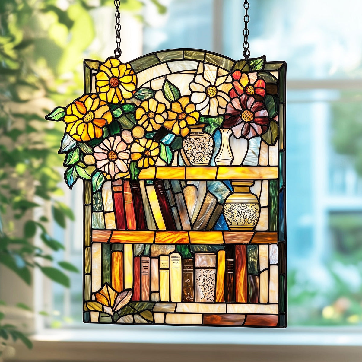 Library Bookshelf Window Hanging Suncatcher GFTOAB5049