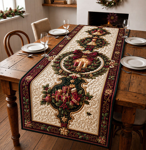 Candlelight Holiday Wreath Quilted Table Runner GFTOHNL2447
