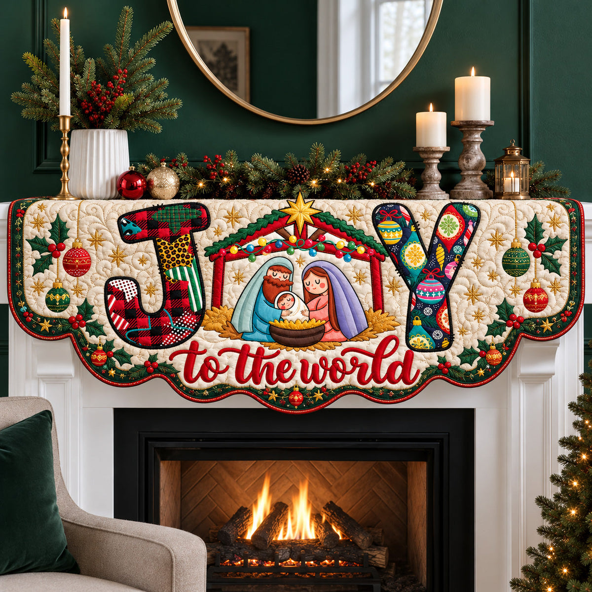 Joy To The World Quilted Mantel Scarf GFTOHNL4718
