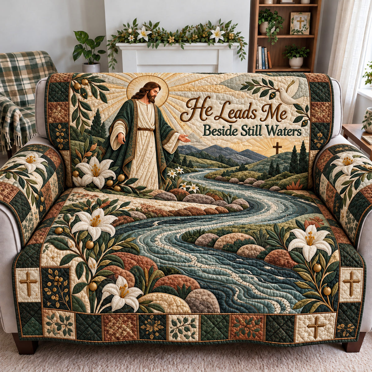 Jesus Beside Still Waters Quilted Sofa Cover GFTOHNL4766