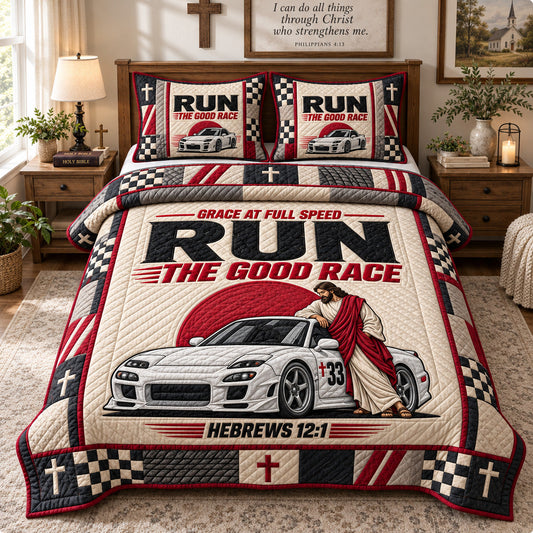 Run The Good Race 3-Piece Quilted Bedding Set GFTOHNL4812