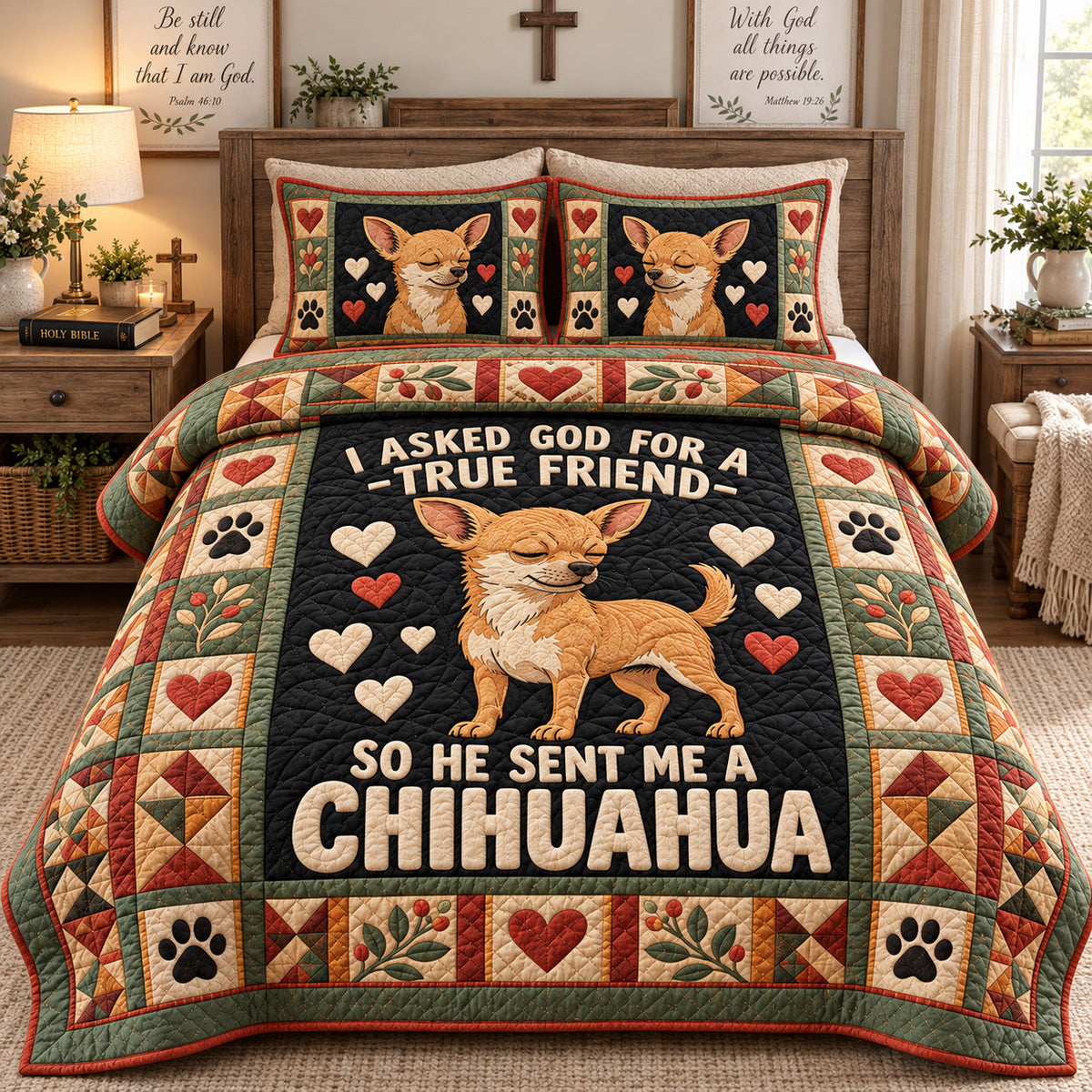 God Sent Me A Chihuahua 3-Piece Quilted Bedding Set GFTOHNL4813