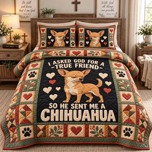 God Sent Me A Chihuahua 3-Piece Quilted Bedding Set GFTOHNL4813