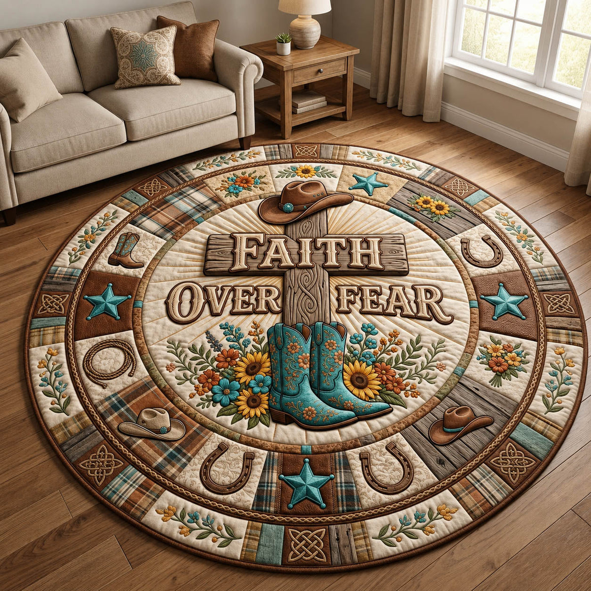 Faith Over Fear Quilted Round Mat GFTOLAN1162