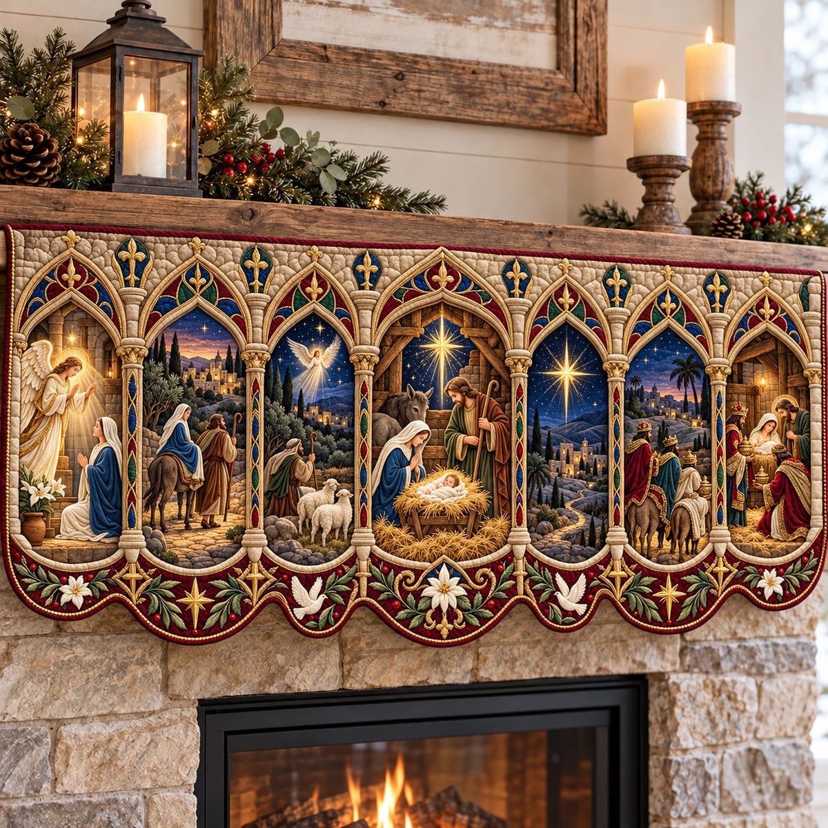 Nativity Window Quilted Mantel Scarf GFTOMA15489