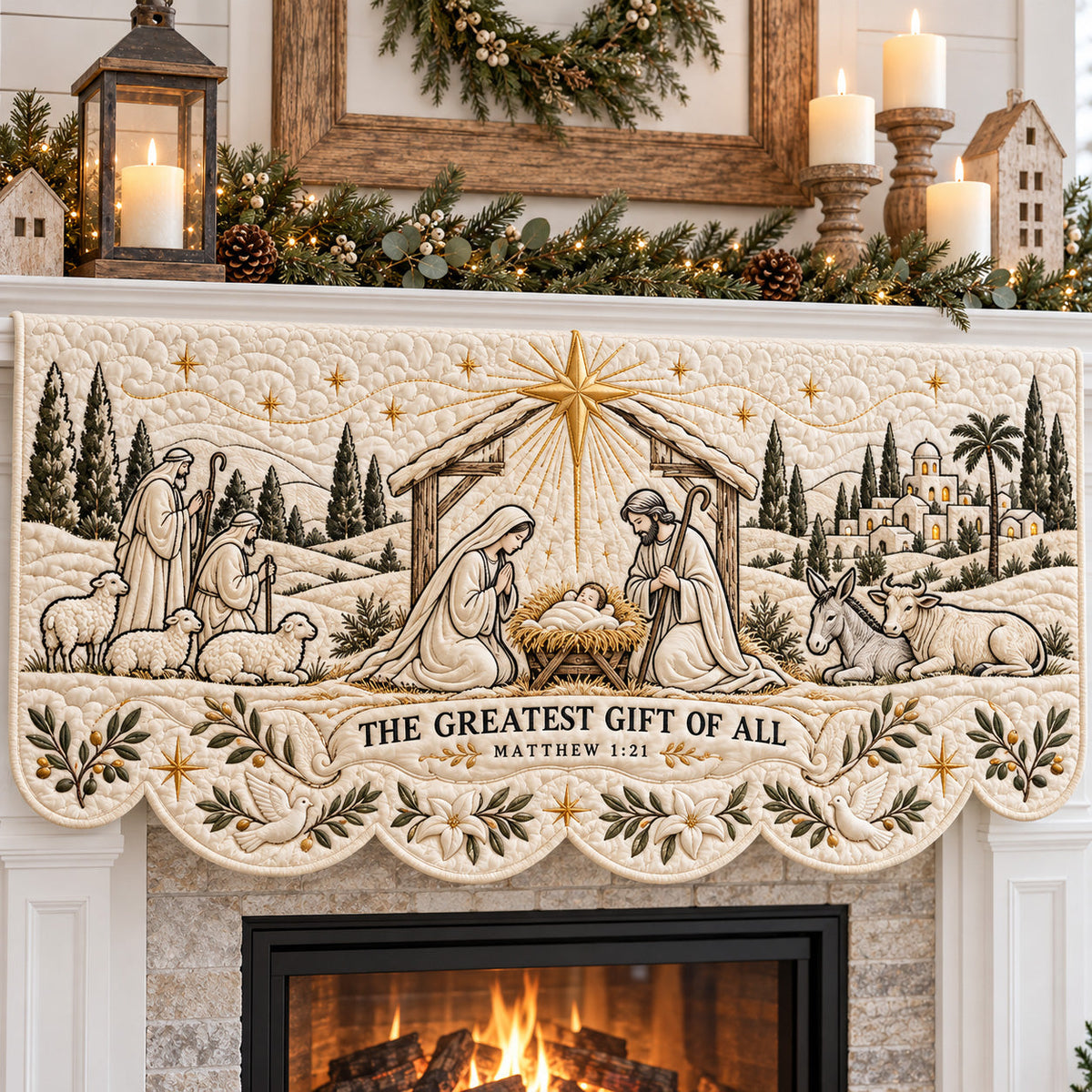 Christmas Nativity Quilted Mantel Scarf GFTOMA15490
