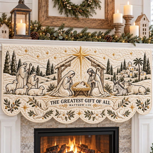 Christmas Nativity Quilted Mantel Scarf GFTOMA15490