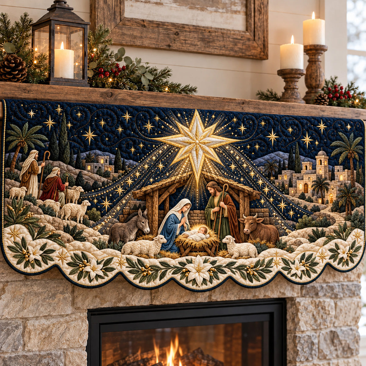 Bethlehem Star Quilted Mantel Scarf GFTOMA15491