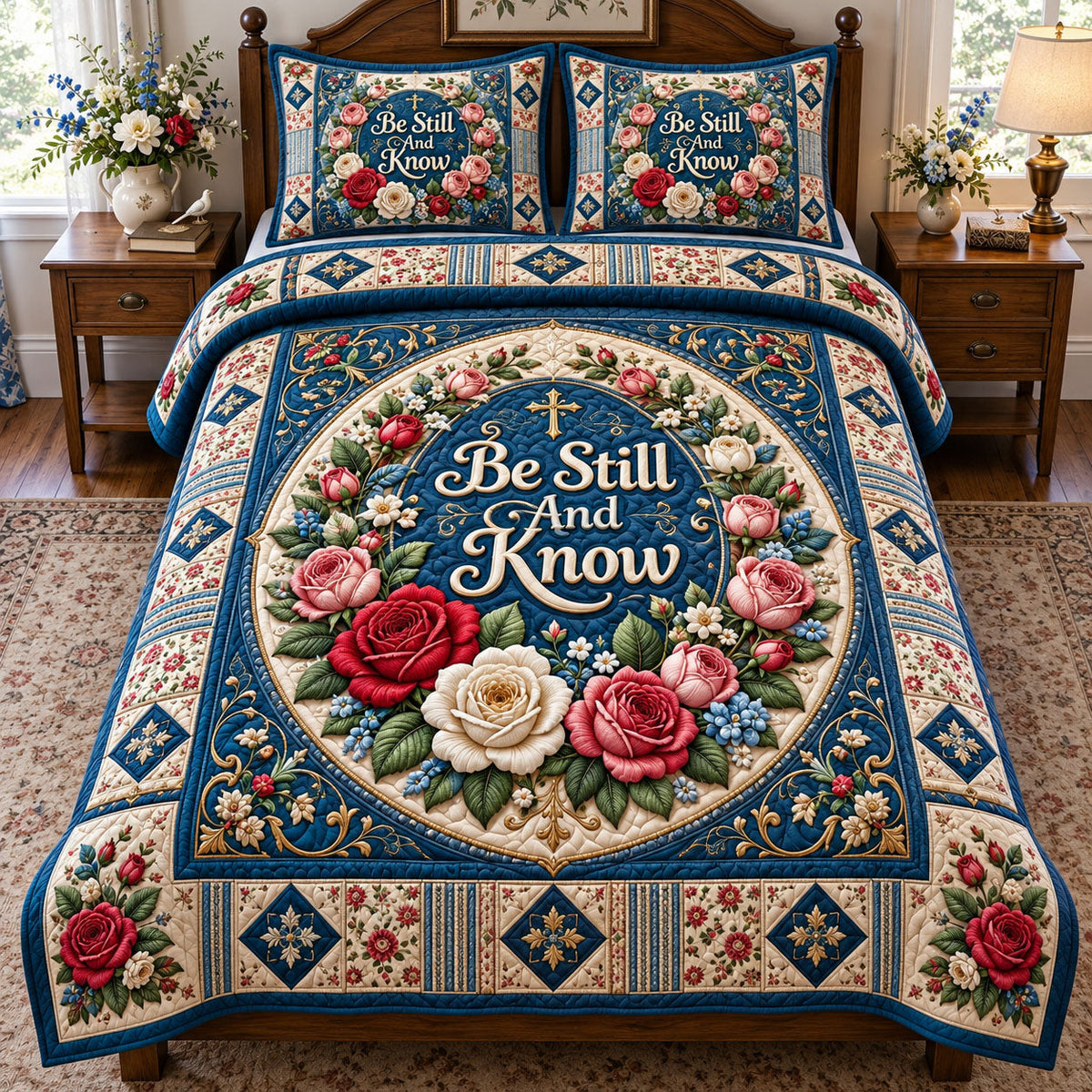 Floral Bible 3-Piece Quilted Bedding Set GFTONMU3621
