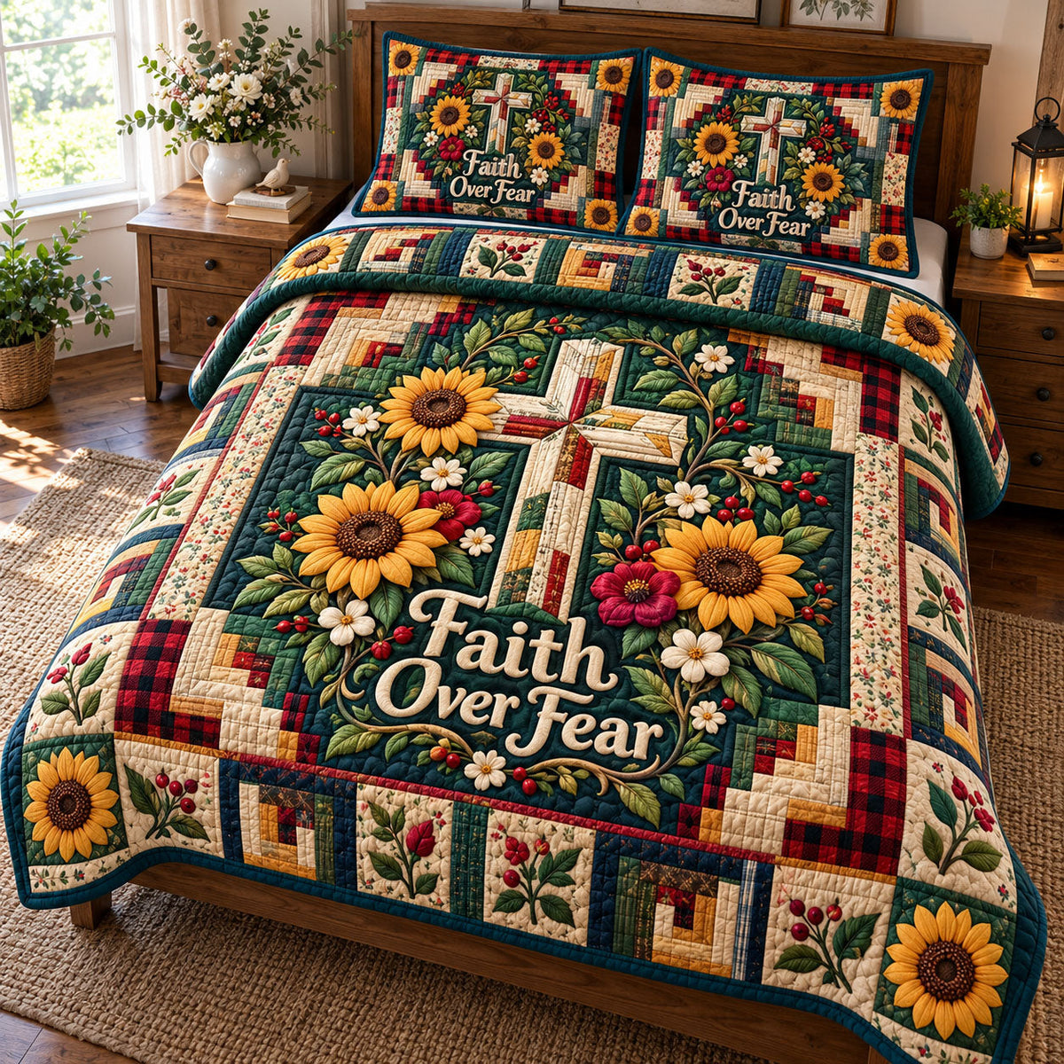 Floral Bible 3-Piece Quilted Bedding Set GFTONMU3622