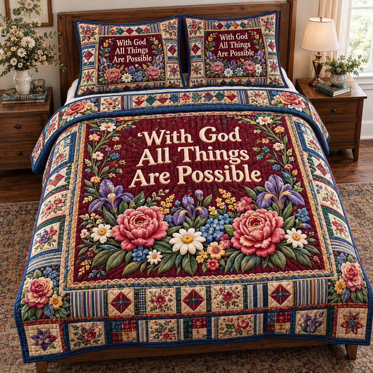 Floral Bible 3-Piece Quilted Bedding Set GFTONMU3624