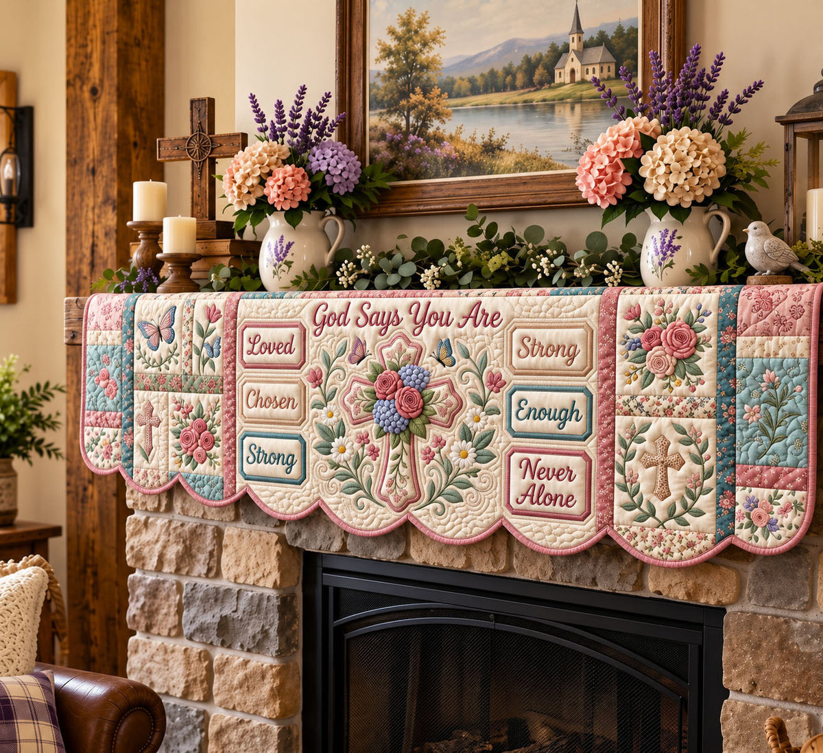 Christian Faith Quilted Mantel Scarf GFTONMU3636