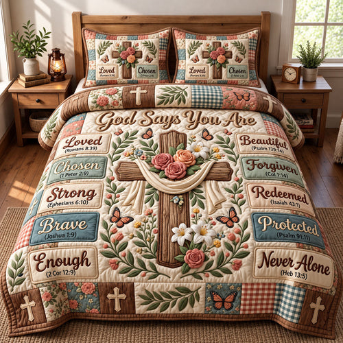 Floral Bible 3-Piece Quilted Bedding Set GFTONMU3648