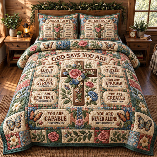 Floral Bible 3-Piece Quilted Bedding Set GFTONMU3650