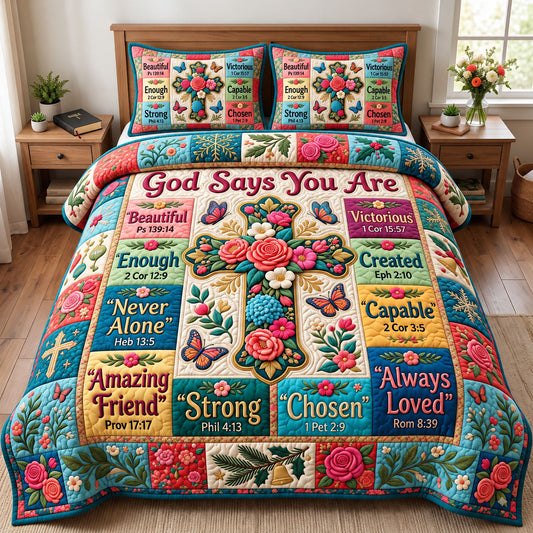 Floral Bible 3-Piece Quilted Bedding Set GFTONMU3653