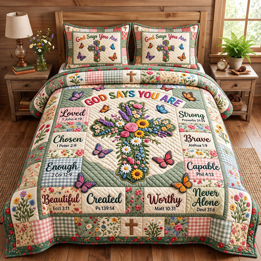 Floral Bible 3-Piece Quilted Bedding Set GFTONMU3654