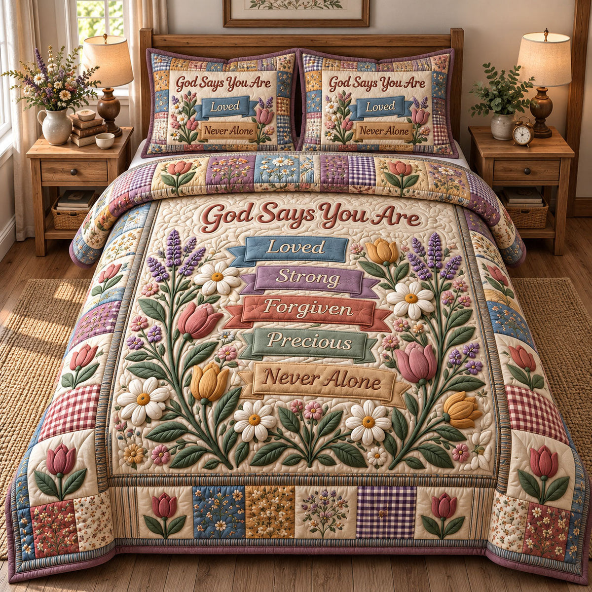 Floral Bible 3-Piece Quilted Bedding Set GFTONMU3655