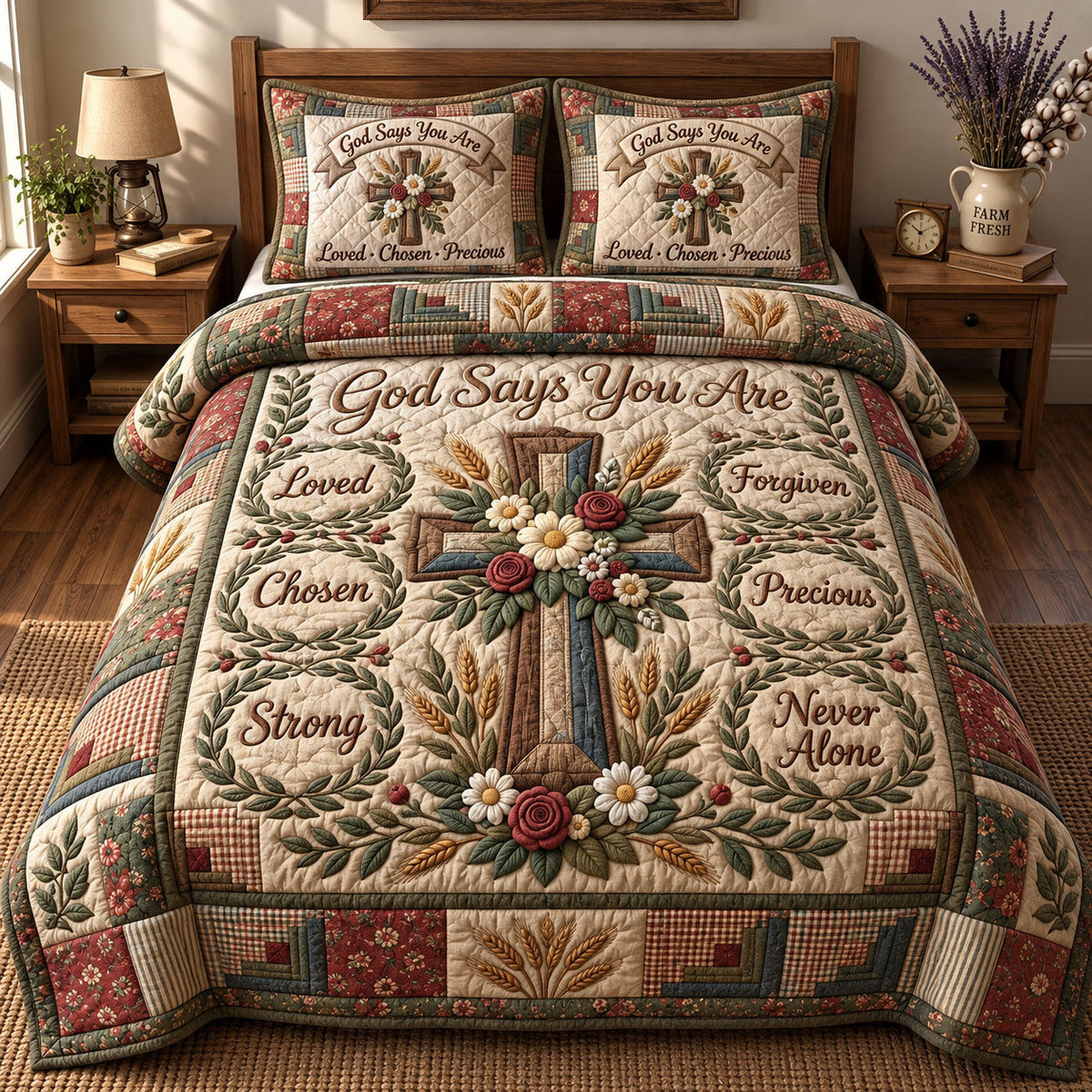 Floral Bible 3-Piece Quilted Bedding Set GFTONMU3661