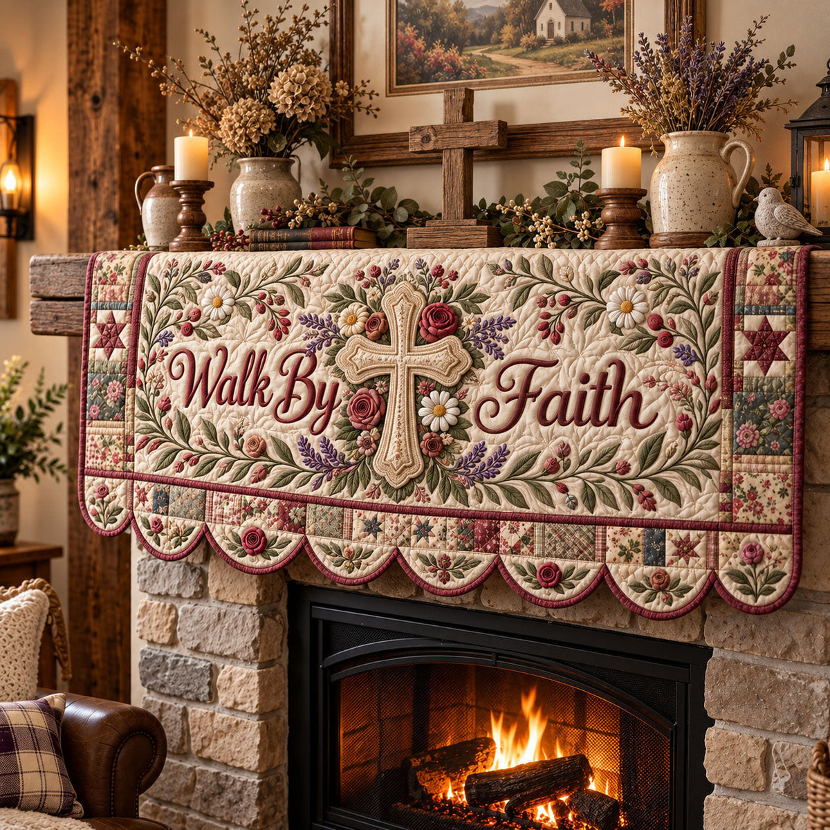 Christian Faith Quilted Mantel Scarf GFTONMU3666
