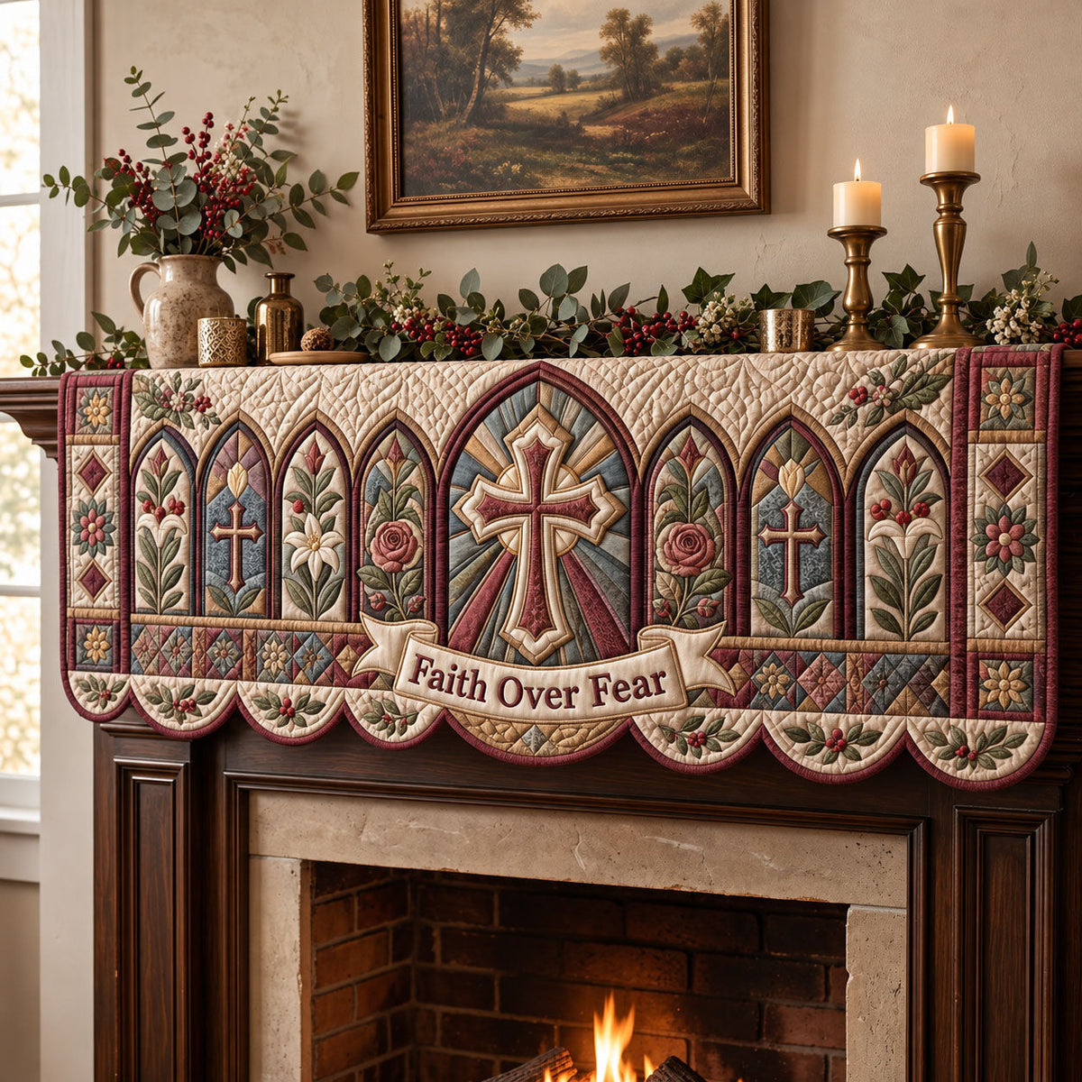 Christian Faith Quilted Mantel Scarf GFTONMU3668