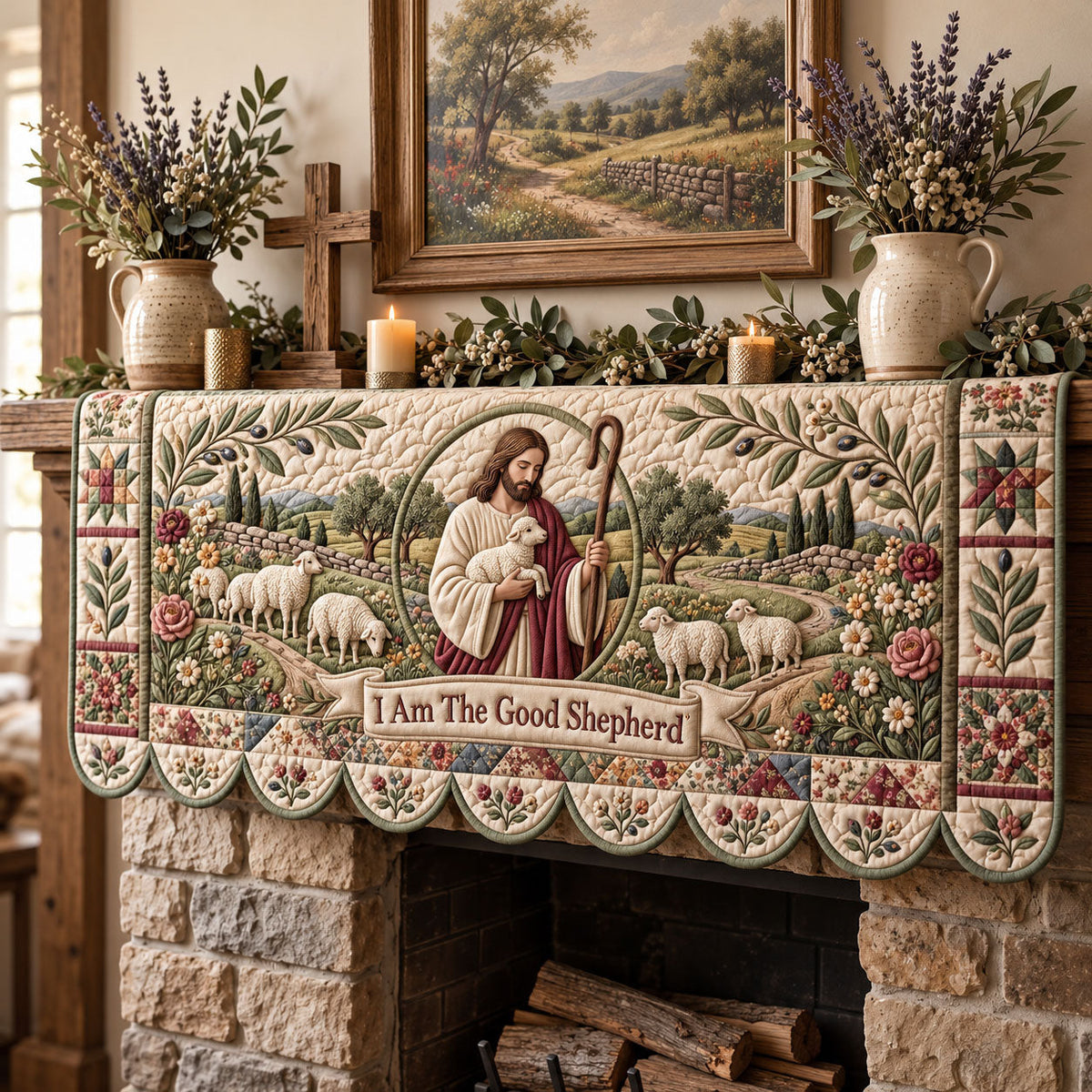 Christian Faith Quilted Mantel Scarf GFTONMU3669
