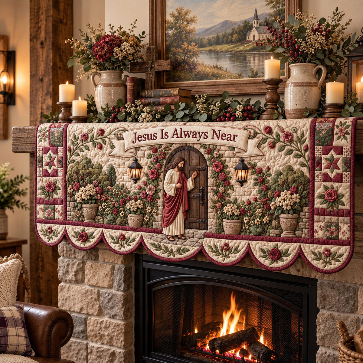 Christian Faith Quilted Mantel Scarf GFTONMU3671
