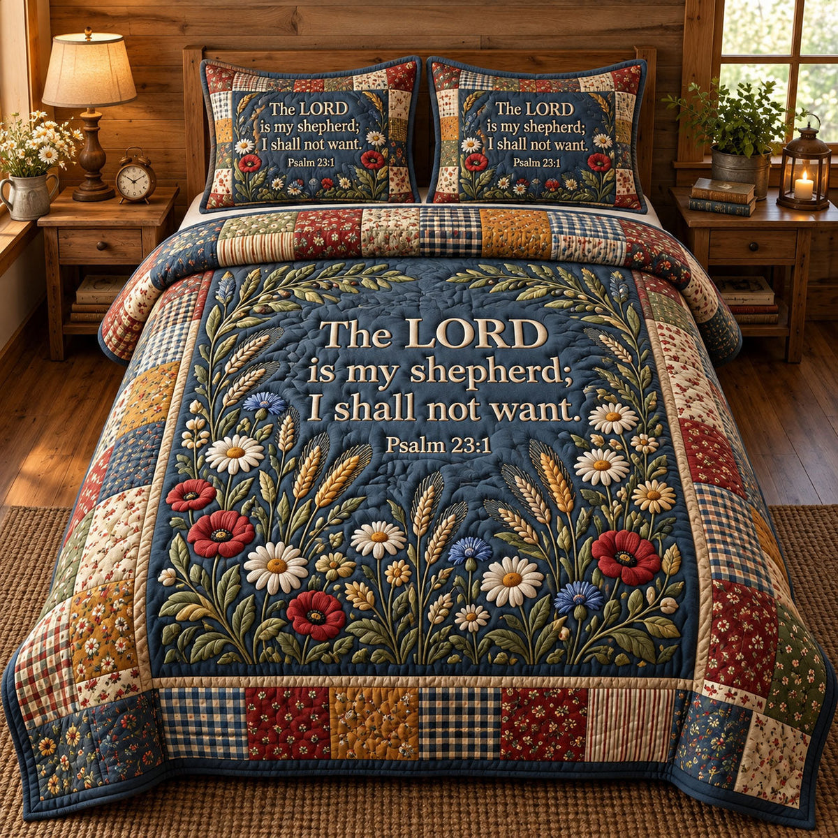 Floral Bible 3-Piece Quilted Bedding Set GFTONMU3692