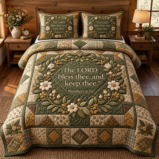 Floral Bible 3-Piece Quilted Bedding Set GFTONMU3693