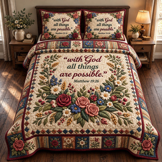 Floral Bible 3-Piece Quilted Bedding Set GFTONMU3694