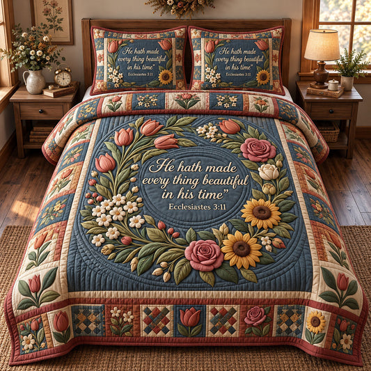 Floral Bible 3-Piece Quilted Bedding Set GFTONMU3698