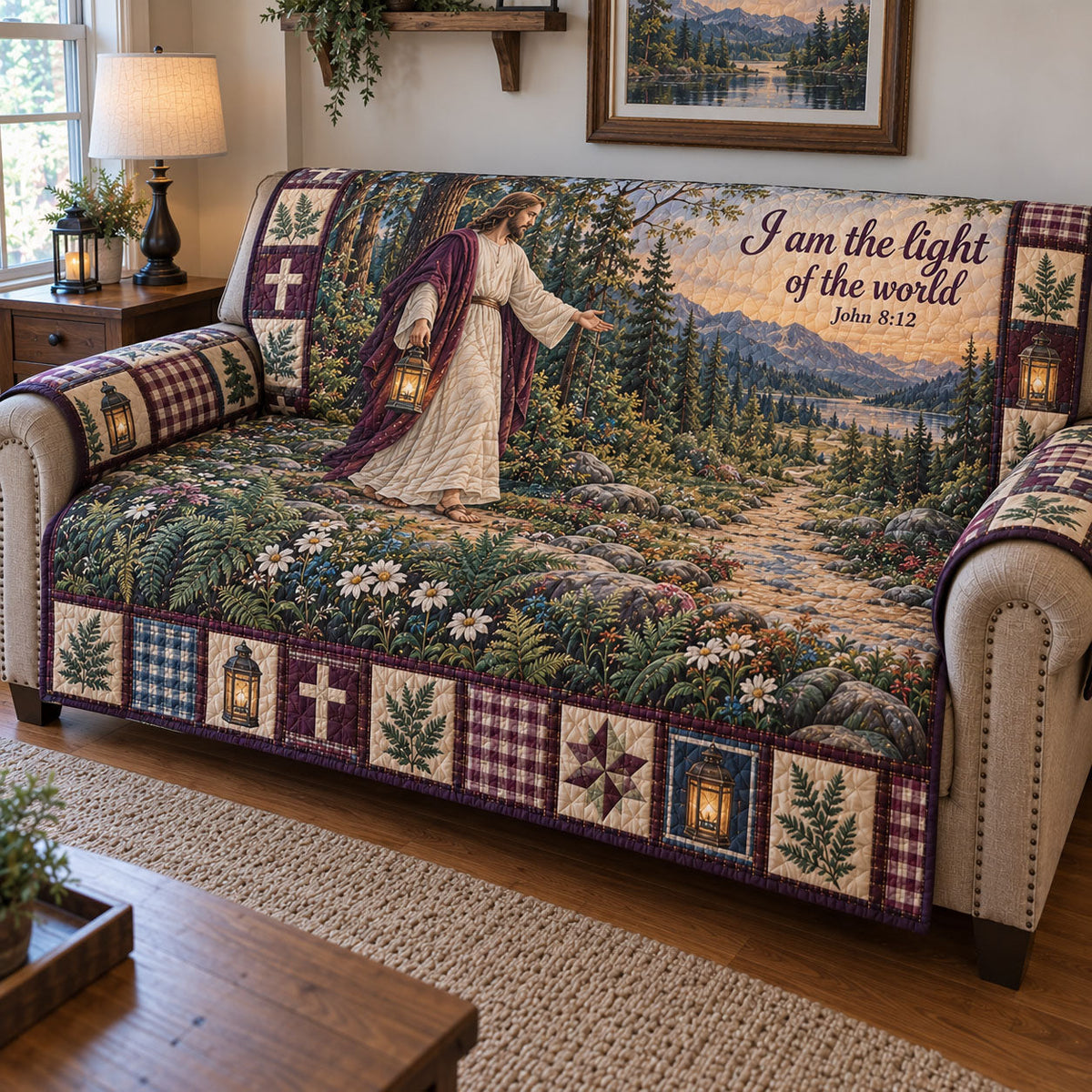 Christian Faith Quilted Sofa Cover GFTONMU3847