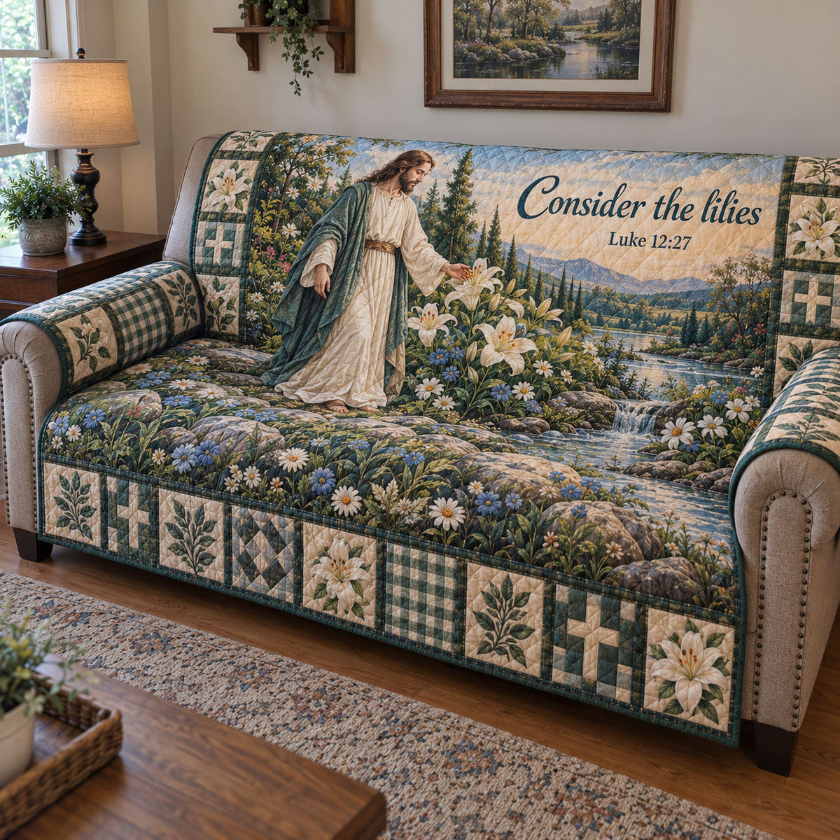 Christian Faith Quilted Sofa Cover GFTONMU3849