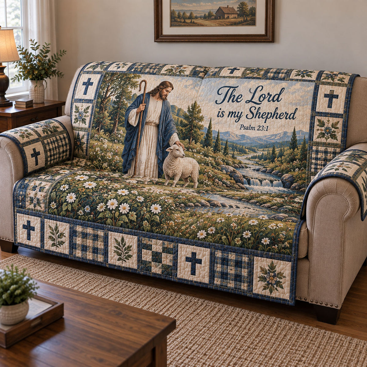 Christian Faith Quilted Sofa Cover GFTONMU3850