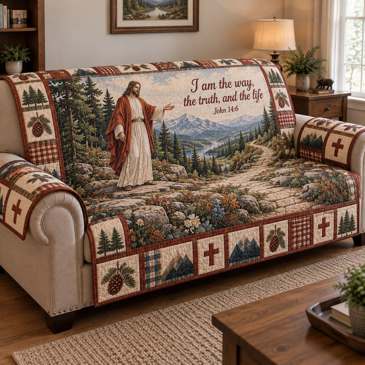 Christian Faith Quilted Sofa Cover GFTONMU3851