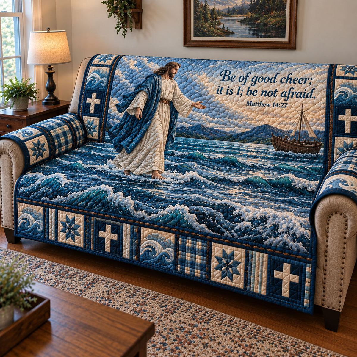 Christian Faith Quilted Sofa Cover GFTONMU3906