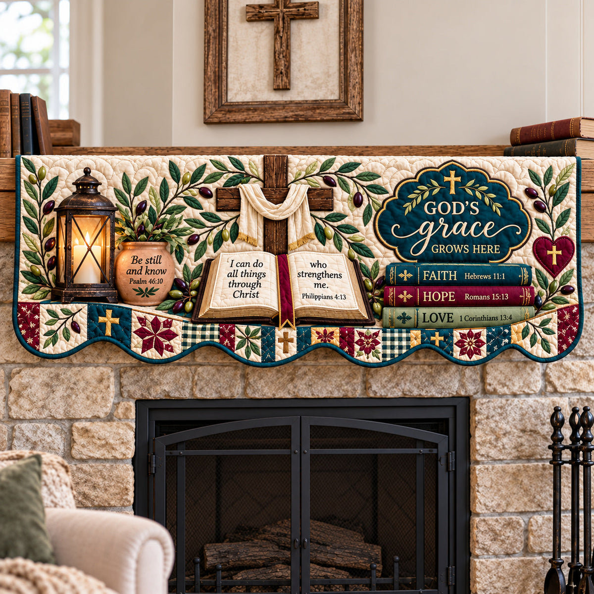 Christian Faith Renewal Quilted Mantel Scarf GFTONPT1850