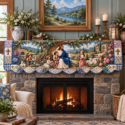 Jesus Loves Children Quilted Mantel Scarf GFTONTD3881