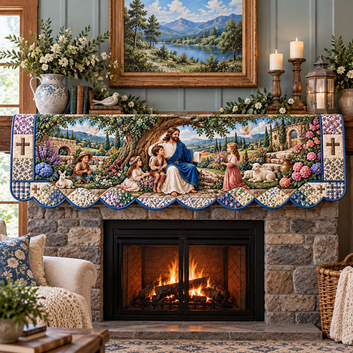 Jesus Loves Children Quilted Mantel Scarf GFTONTD3881