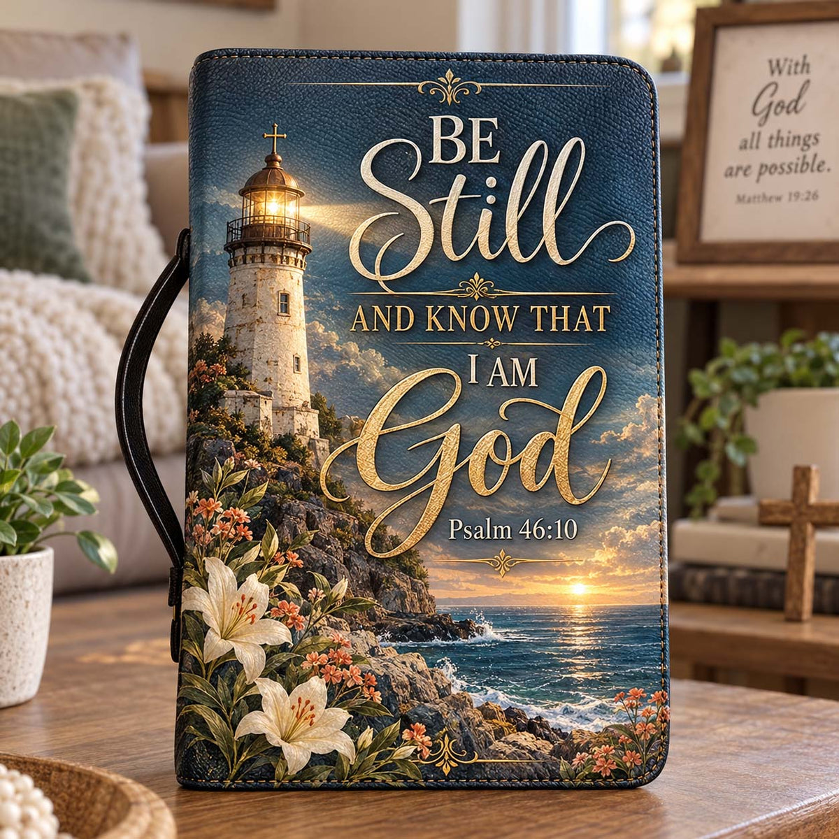 Be Still Lighthouse Leather Bible Cover GFTONTD3900