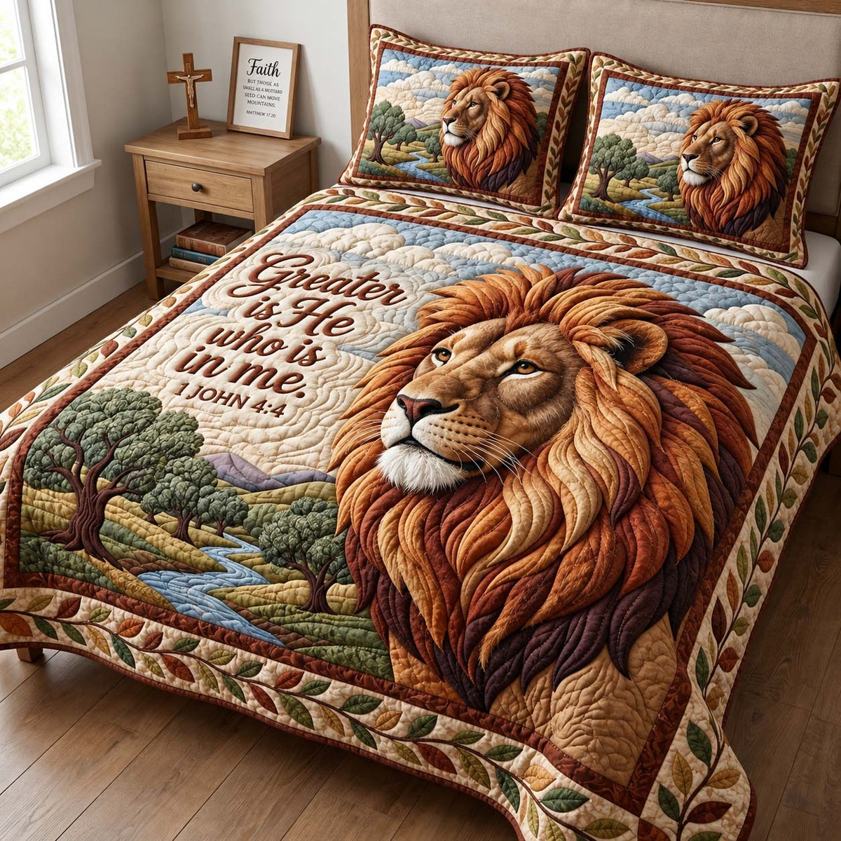 Lion of Judah Faith 3-Piece Quilted Bedding Set GFTONTD3974